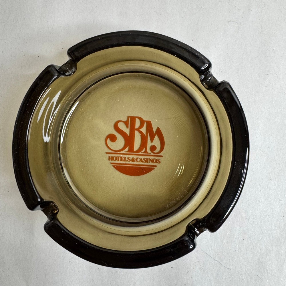 Vintage SBM Hotels & Casinos Glass Ashtray Amber Brown Made in France